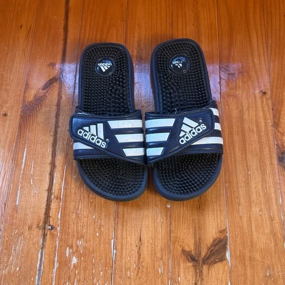 Adidas Black and White Comfort Slides - Picture 2 of 3